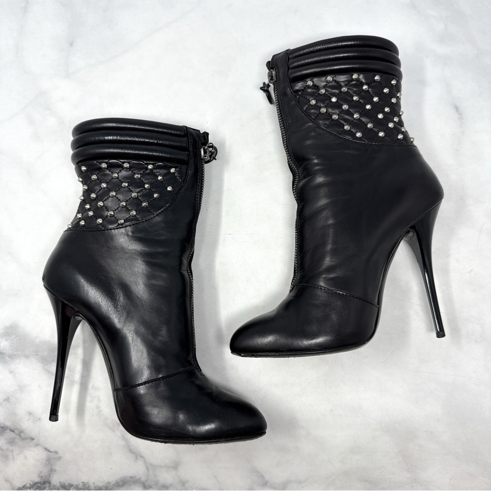 Giuseppe Zanotti Black Leather Studded Quilted Ankle Boots - Picture 2 of 14